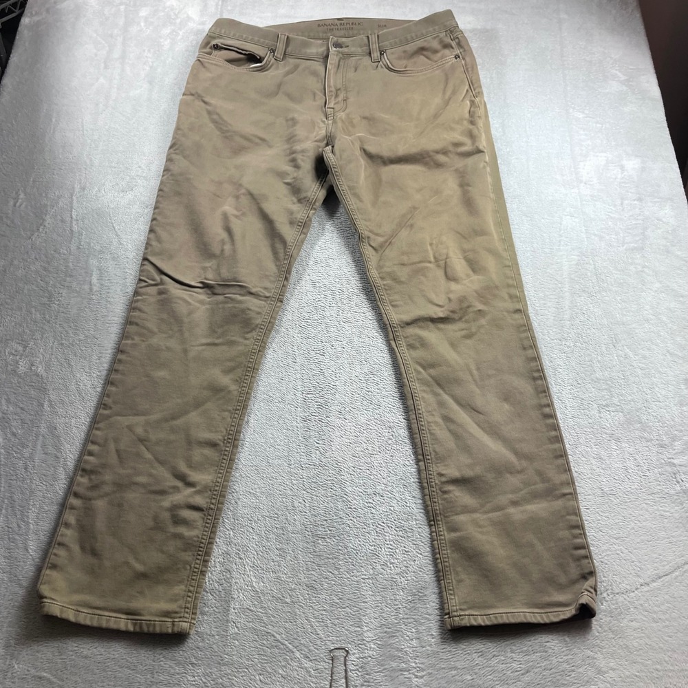 Banana Republic Traveler Slim Khaki Brown Pants Mens 36x34 5-Pocket Trousers